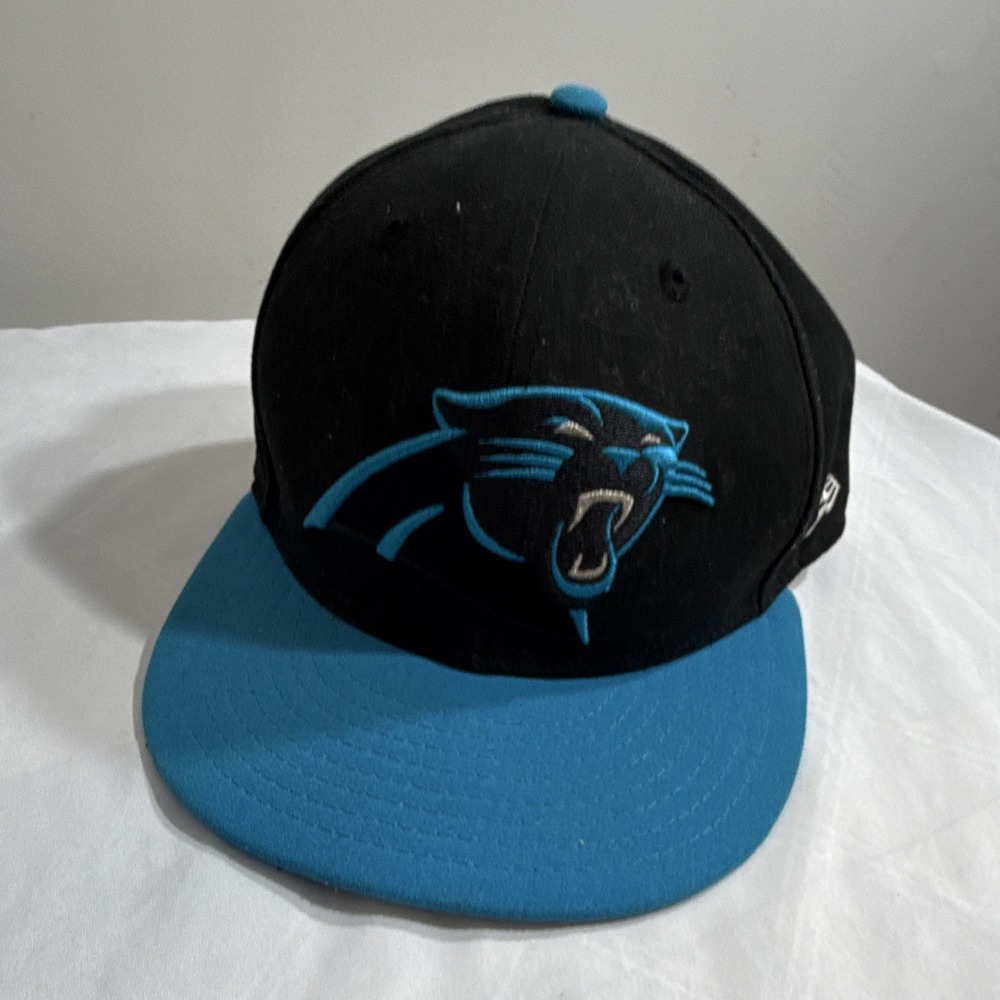 New Era Carolina Panthers Hat Black 7 1/8 Fitted NFL 59FIFTY Flat Bill Cap